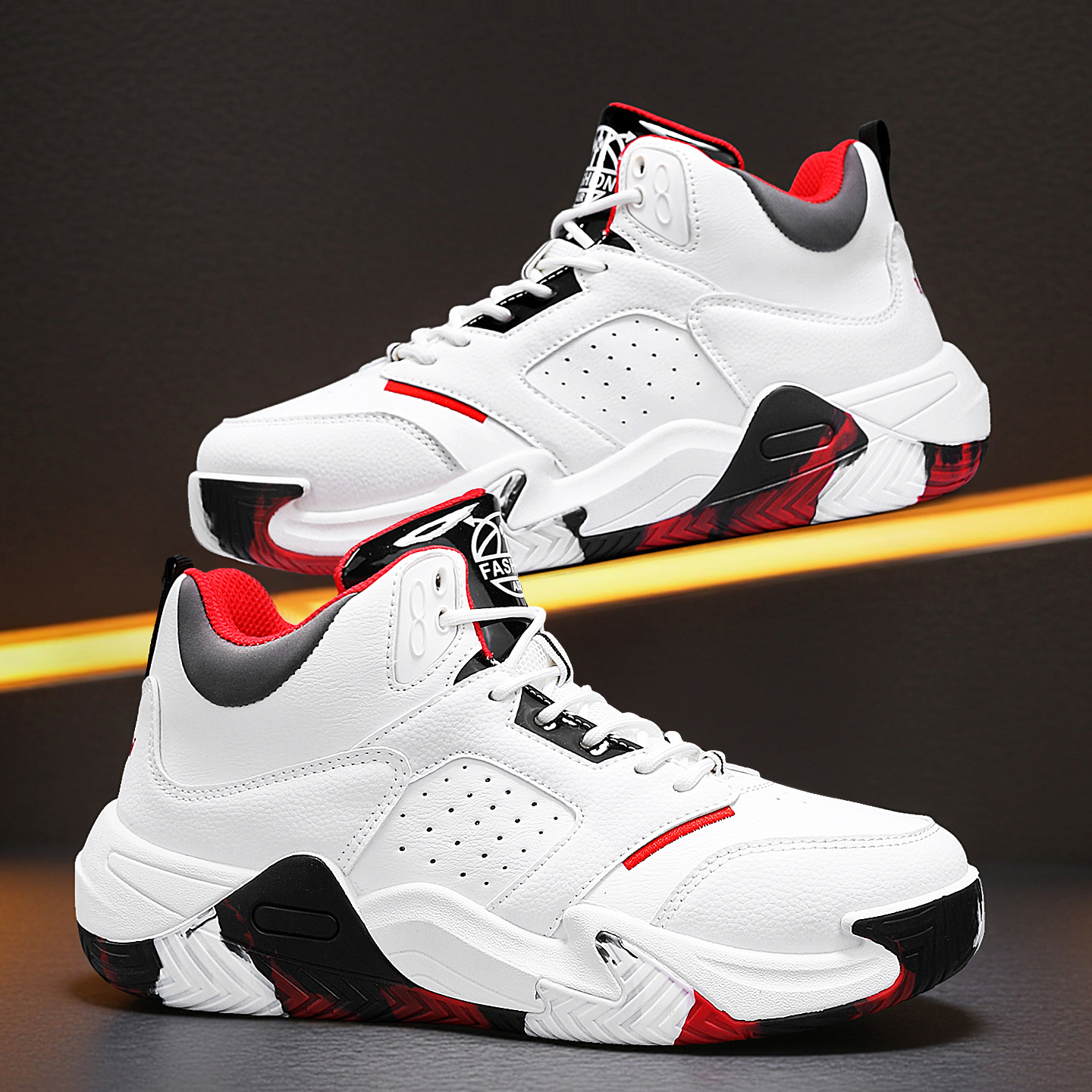 高帮男鞋冬季初中生青少年休闲运动篮球实战软底轻便缓震白色球鞋