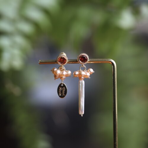 「蔷薇纪年」复古浪漫淡水珍珠耳钉桔粉色雅致AB款耳环无耳洞耳夹