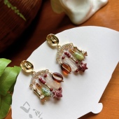 原创进口捷克琉璃耳钉时尚 复古民族风小众耳饰个性 无耳洞耳夹