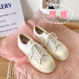 厚底大头帆布鞋女ins增高板鞋2026新款学院风日系百搭港味小白鞋