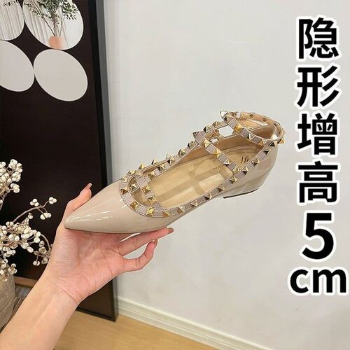 法式名媛风铆钉尖头内增高单鞋
