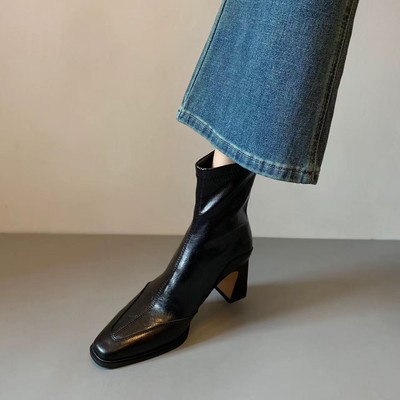 粗跟气质马丁靴女弹力瘦瘦靴