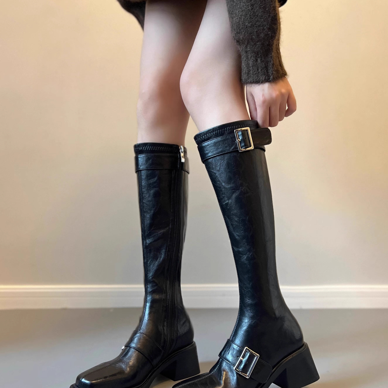 高级不过膝骑士靴女高筒长靴女