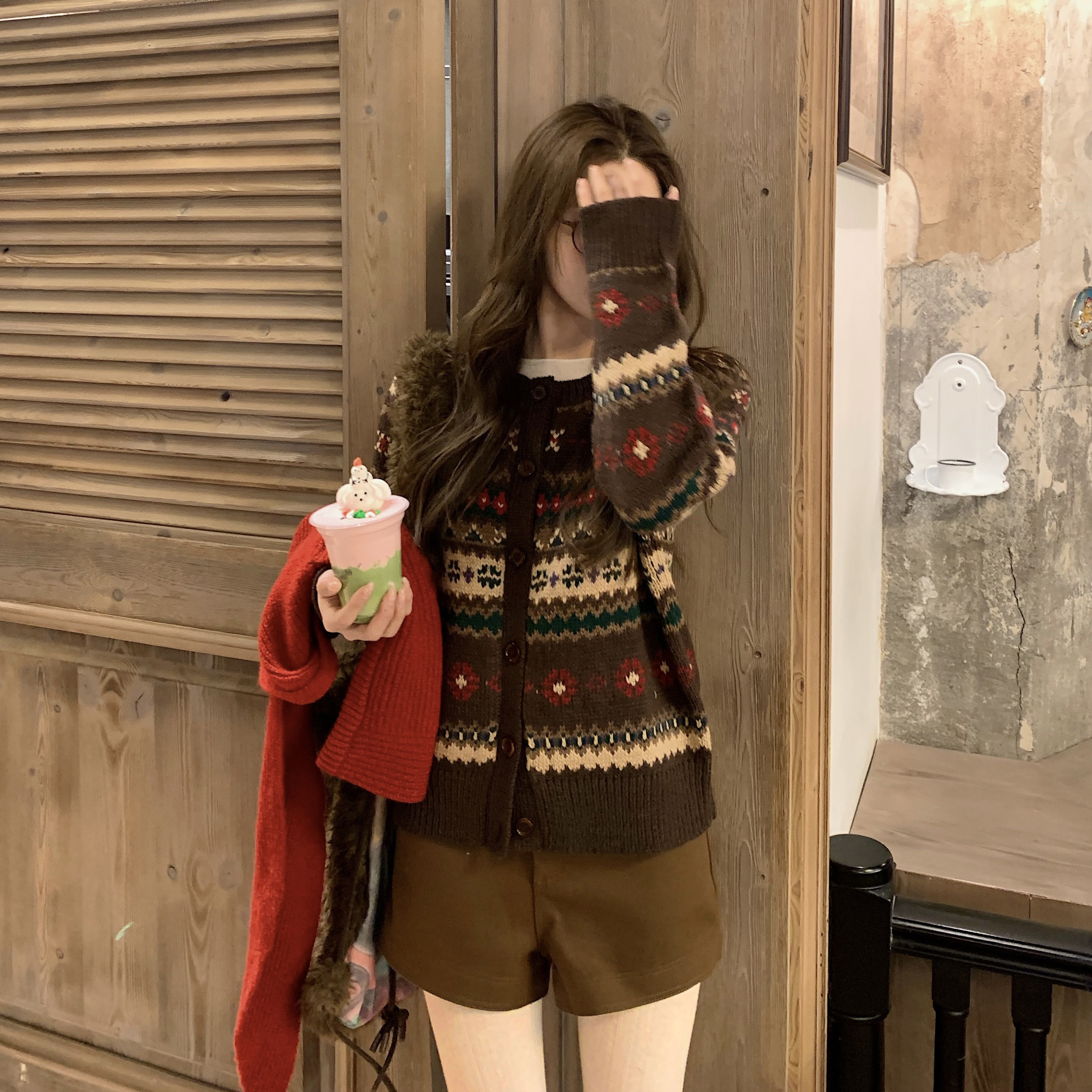 复古羊毛费尔岛提花针织开衫