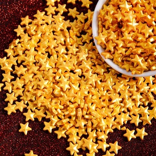 金色五角星星糖珠蛋糕装饰摆件冰淇淋甜品点缀装扮配件烘焙可食用