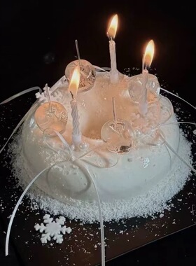网红透明樱桃蛋糕装饰唯美白色雪花白色螺旋蜡烛女神烘焙装扮