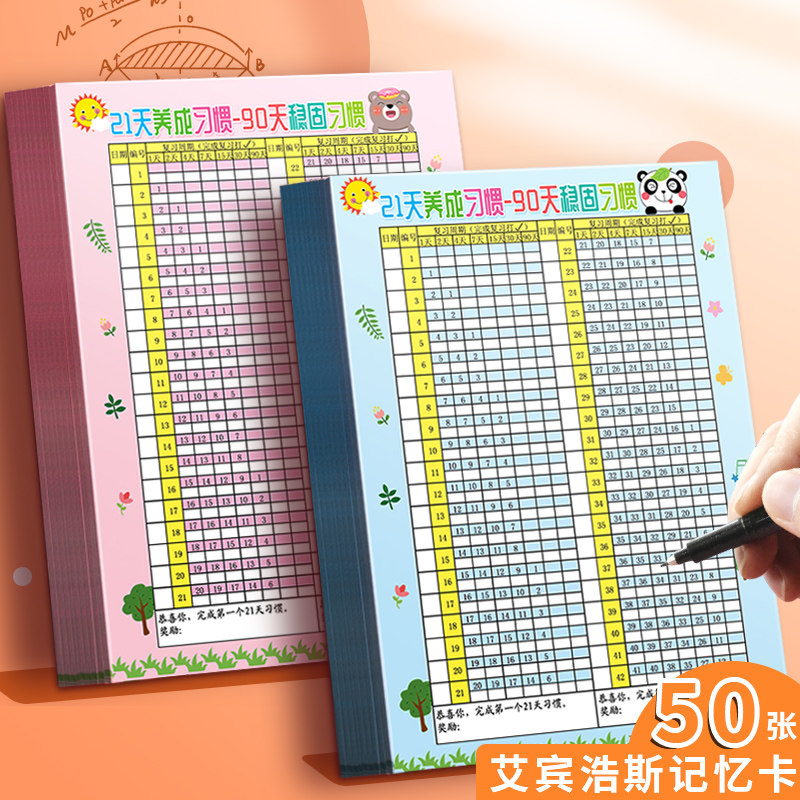 艾宾浩斯复习计划表遗忘曲线本小学背古诗词记忆本英语单词本制定21天