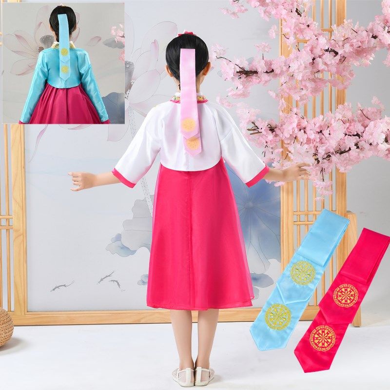 儿童韩服头饰朝鲜族民族刺绣发带少数民族舞蹈演出服配饰印刷发饰