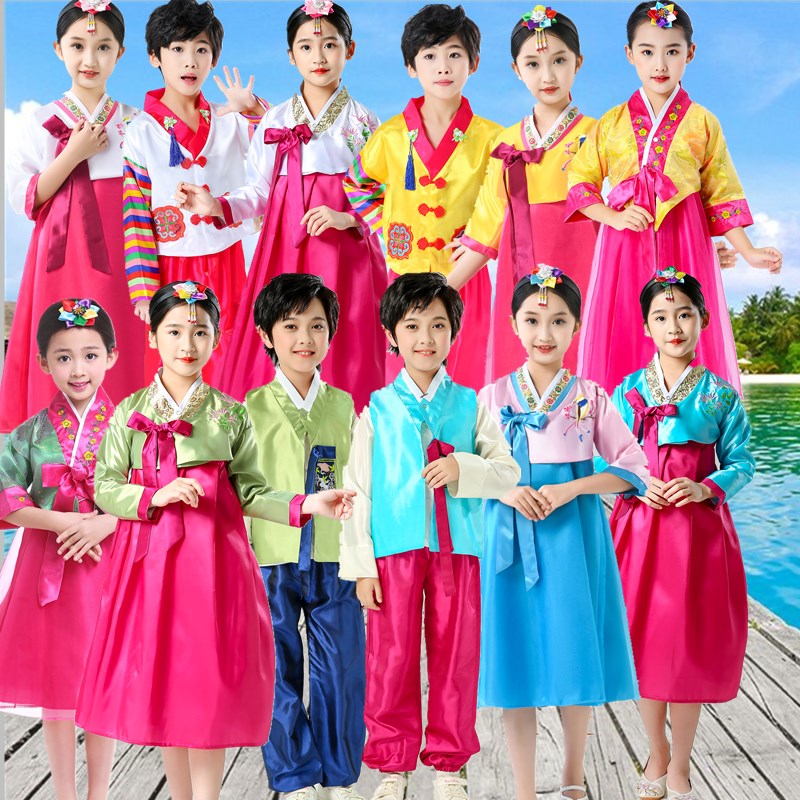 时尚儿童朝鲜族服男女童阿里郎表演服民族风改良韩服大长今舞蹈服