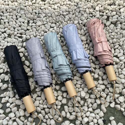 太阳伞晴雨两用木柄简约素色黑胶