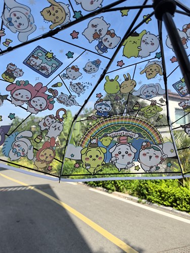 三折全自动透明雨伞高颜值卡通折叠吉伊卡哇网红款印花可爱猫咪伞