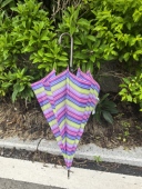 便携防风女生雨伞 轻量长伞小皮柄雨伞 出日系 小清新风彩色条纹