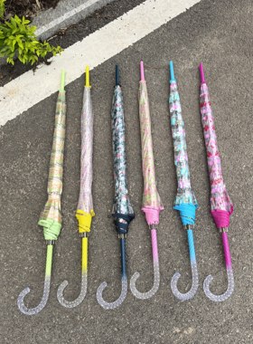 透明伞米妮碎花水晶手柄雨伞 纤细弯柄伞长柄伞半自动米奇学生伞