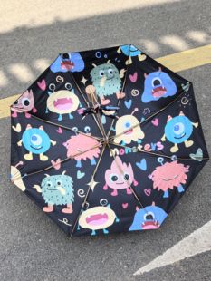 新款个性卡通可爱怪兽手动雨伞女晴雨两用学生小巧便携折叠防晒伞
