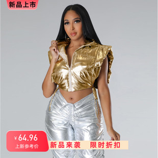 vest Gilded bread suit 烫金棉服背心面包服马甲 cotton