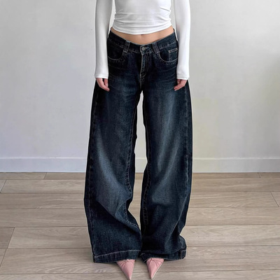 Low Waist Straigh Leg Loose Fit Women Jeans Waed Denim Pants