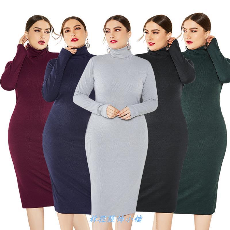 Plus size Winter sweater Women bodycon dress大码针织连衣裙