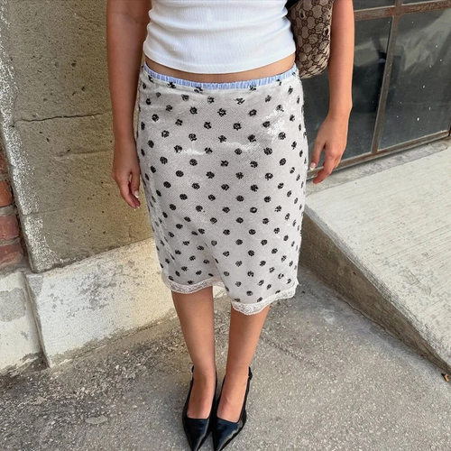 Polk Dot Printed Elegant Low Waist Straight Skirt Y2K Summe