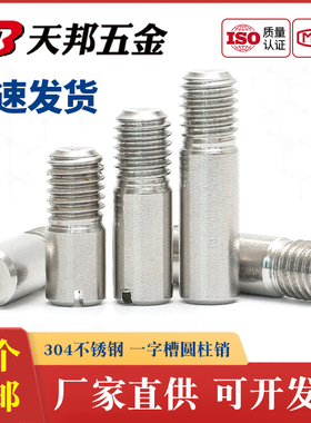 GB878一字槽外螺纹圆柱销304不锈钢定位销轴M2M2.5M3M4M5M6M8M10