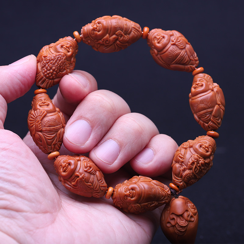 橄榄核雕刻财神八方来财八大财神精选老红核男女佛珠手工手串链