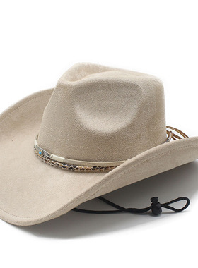 仿麂皮绒帽子男女大沿帽骑马帽西部爵士帽乡村休闲风 Western Hat