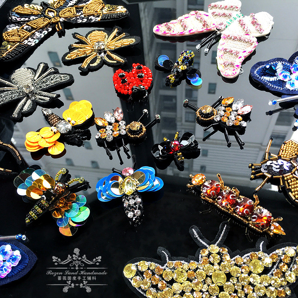 钉珠羽绒服补丁贴衣服上的布贴立体服装饰品diy辅料 蜜蜂蝴蝶蜻蜓