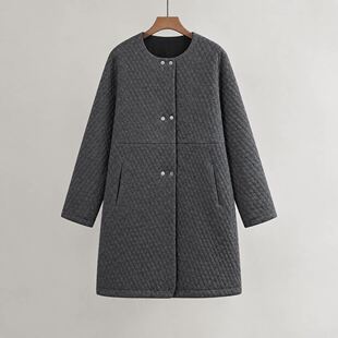 法式胖mm大码女装2026秋冬季新款气质外套棉衣上衣圆领中长款棉服