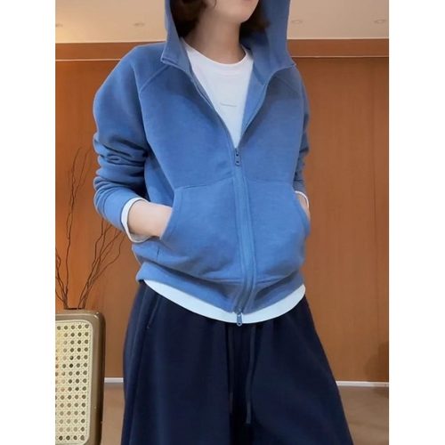 双拉链连帽外套上衣长袖打底衫