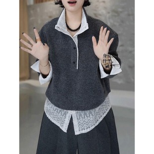 时尚 加厚假两件打底衫 宽松上衣 胖mm小个子2025秋冬新款 卫衣女大码