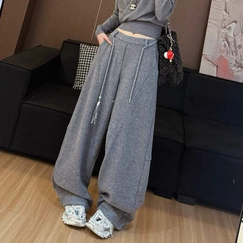 款高腰加绒弯哈伦裤阔腿裤