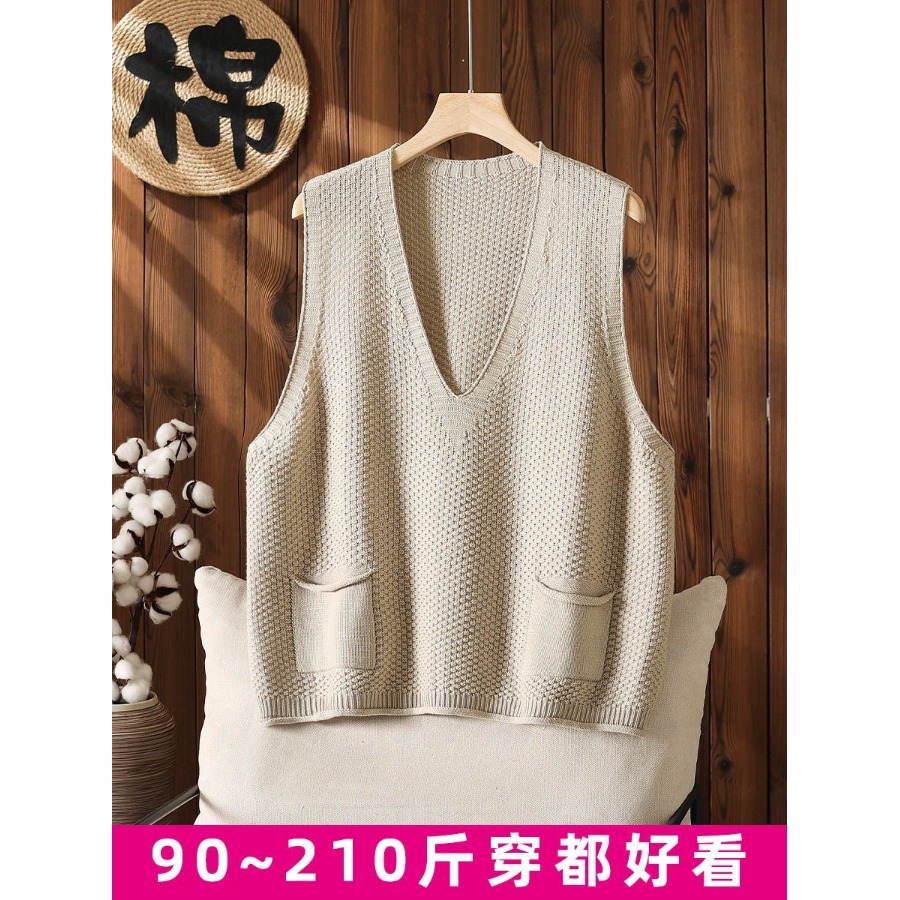 松马甲口袋针织马夹套头上衣