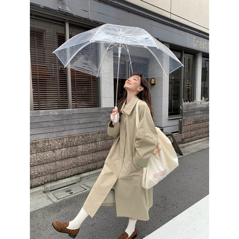 你好卡农插肩袖单排扣风衣外套