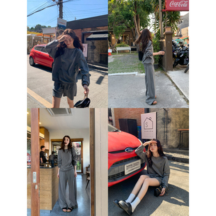 你好卡农 刺绣t恤长短休闲裤套装早春新款宽松上衣高腰裤子两件套