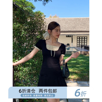 短袖T你好卡农蕾丝拼接假两件