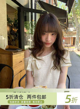 你好卡农 不规则蝴蝶结绑带斜肩开叉t恤女夏新款小众简约显瘦上衣