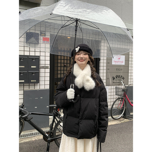 你好卡农 花边娃娃翻领羽绒服女秋冬2024新款宽松保暖白鸭绒外套