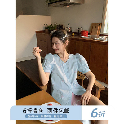 你好卡农宽松泡泡袖衬衫上衣