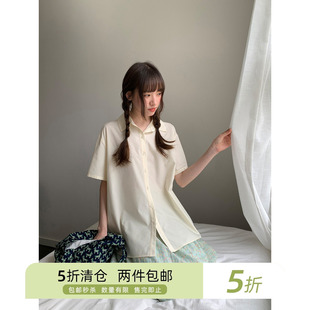 你好卡农 小众翻领短袖衬衫女夏2025新款独特小衫设计感休闲上衣