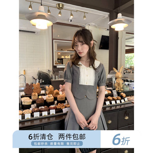 你好卡农 塔克褶翻领上衣百褶半身裙套装女夏季设计感衬衣a字短裙