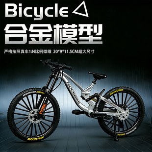 新款 合金前后减震仿真软尾山地自行车模型前叉可动玩具车模摆件