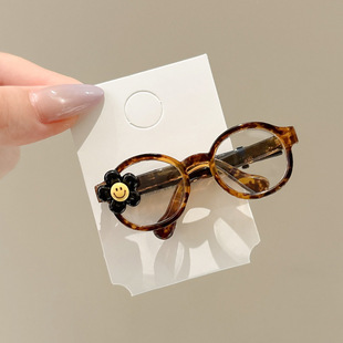 2025新款豹纹kt眼镜发夹女童发夹头饰发饰可爱盘发器女碎发浏海夹