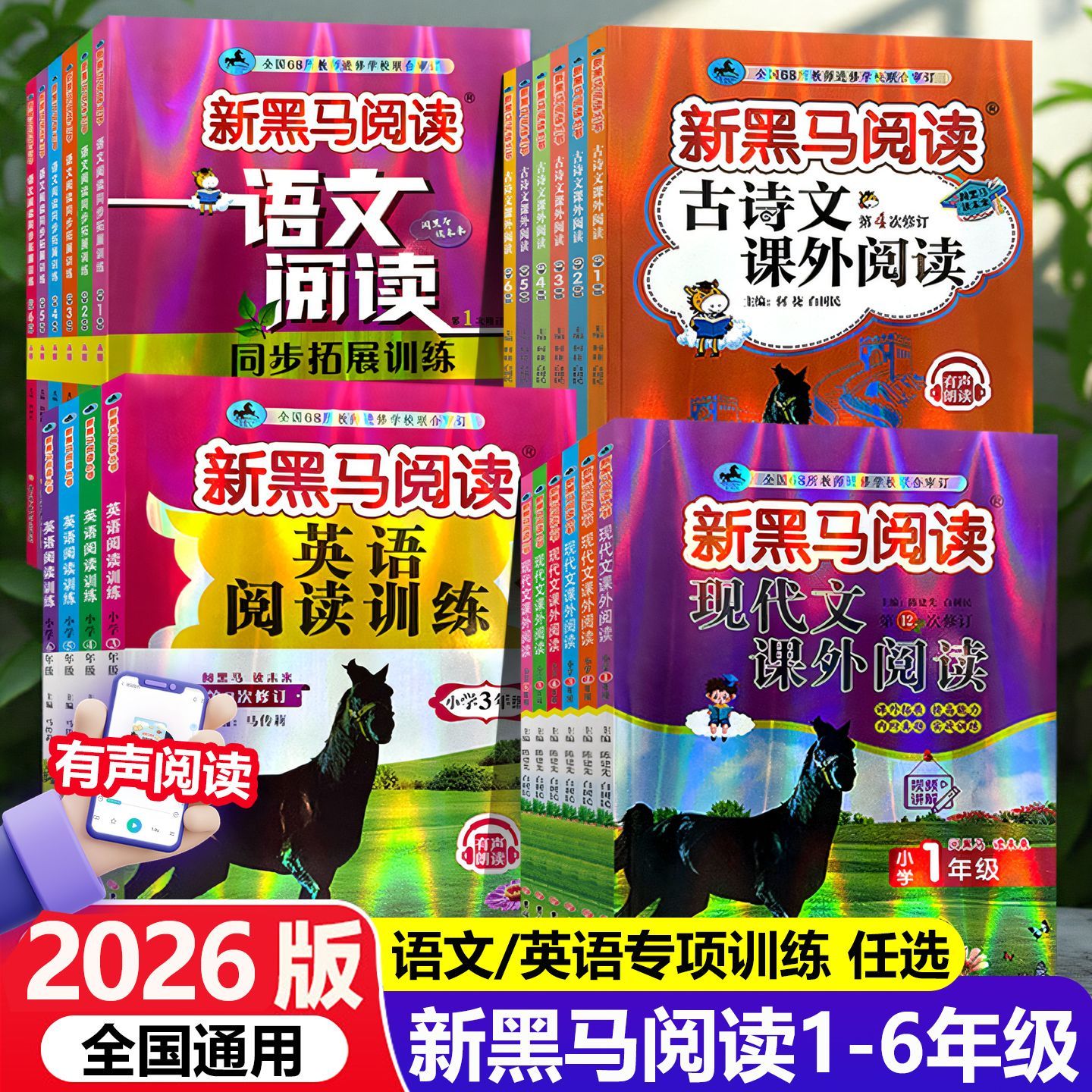 2026新黑马阅读 一二三年级四五六年级上册下册英语听力阅读理解专项训练书 小学生古诗文现代文语文课外阅读训练 黑色马 