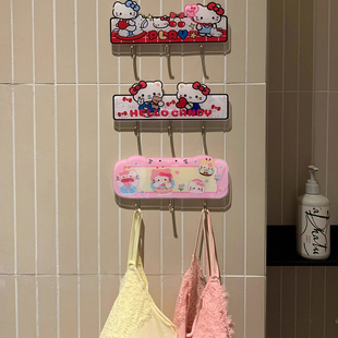 卡通kt猫三排挂钩宿舍门柜墙上收纳免钉无痕挂钩粘钩杂物浴室挂