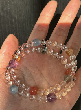 糖果色系天然白水晶体通透百搭叠戴手饰紫水晶百搭甜美ins风手串