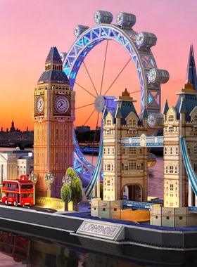 乐立方伦敦地标3D立体拼图手工diy大本钟伦敦眼灯光场景拼装摆件