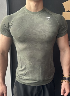 GYMSHARK鲨鱼GEO健身训练修身弹性短袖男女运动美式无缝功能性T恤