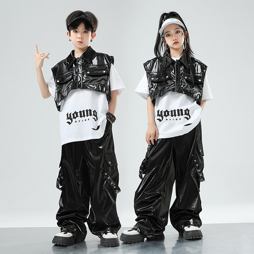 少儿hiphop架子鼓皮衣皮裤马甲酷