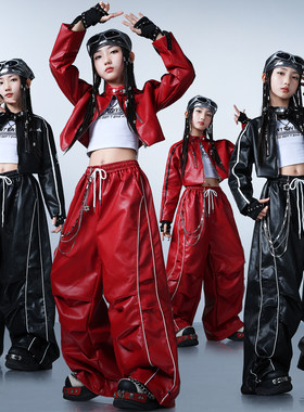 秋冬女童红色皮衣外套皮裤套装潮