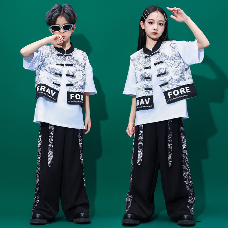 六一儿童表演服装新中式国潮街舞演出服男童hiphop嘻哈民族风马甲