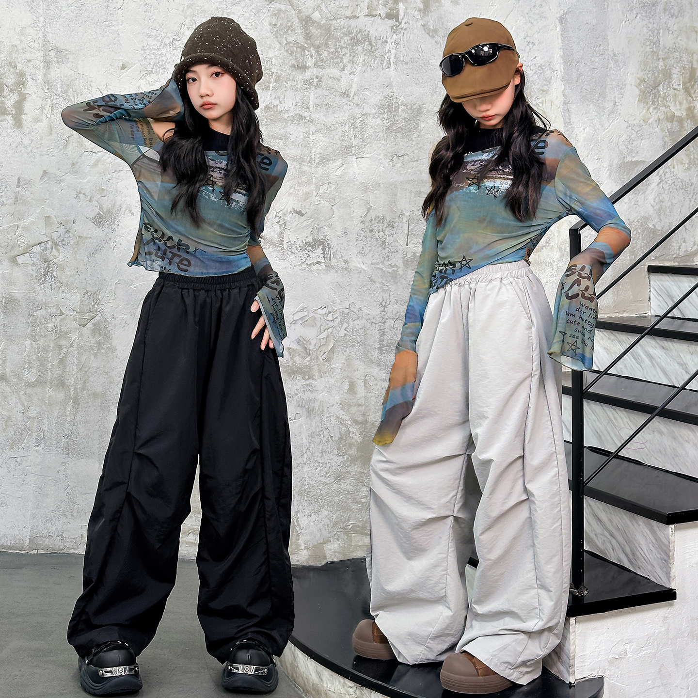 女童爵士舞演出服套装斜肩显瘦酷